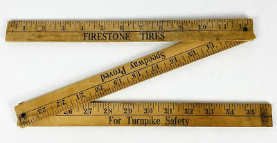 Firestone Tires Tri Folding Wooden Ruler Speedway Proved For Turnpike Safety 36''