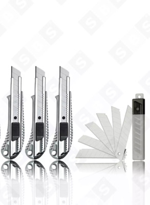 SBS  Profi Cuttermesser Aluminium 18mm 3 Stück + 30 Ersatzklingen Abbrechklingen