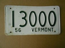 1956 VT Vermont License Plate 13000&nbsp;Original Tag