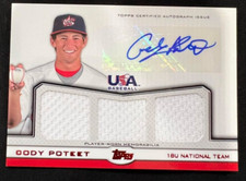 CODY POTEET 2011 Topps USA Baseball Team Triple Relics Red AUTO Rookie RC #13/25