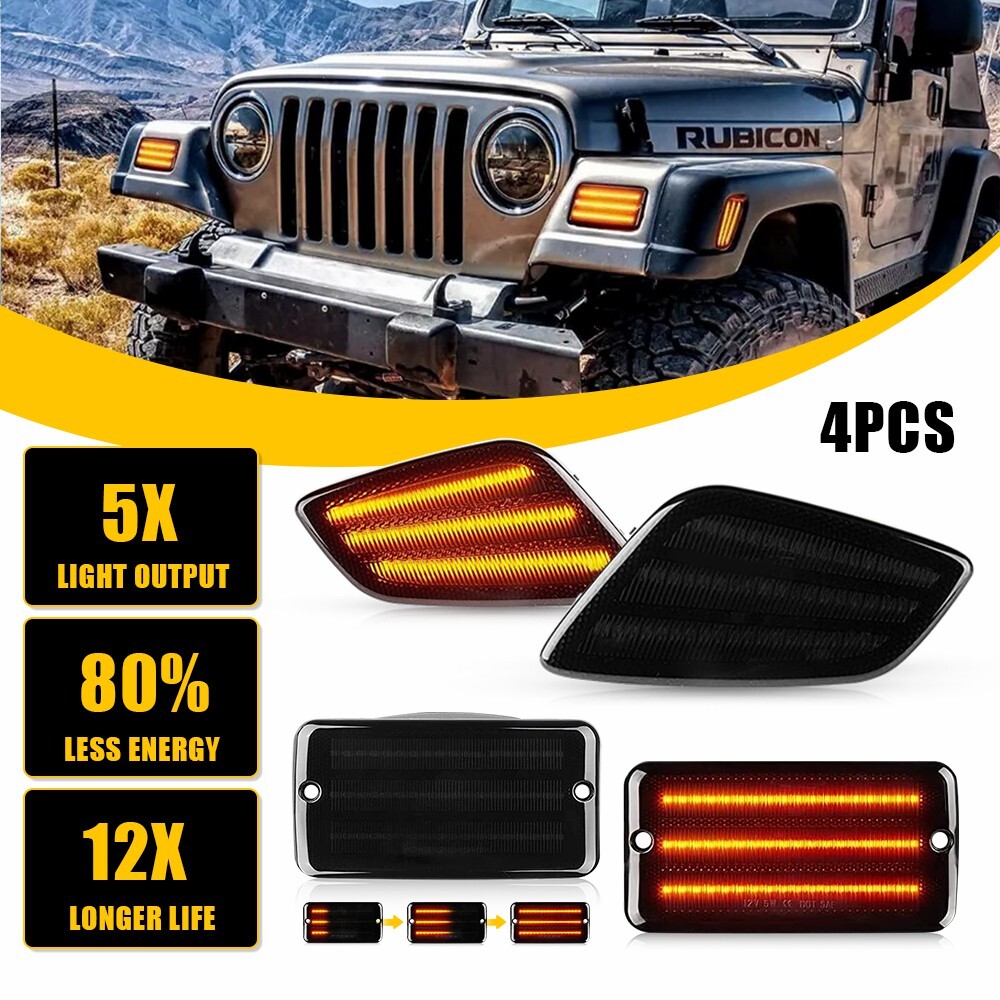 97-06 Jeep Wrangler TJ Smoke Lens Bumper Fender Side Marker Lights