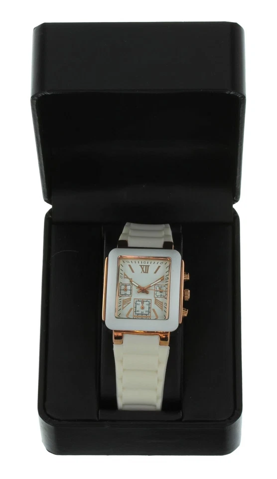 Женские повседневные часы СПЛЕТНИ белый резиновый ремешок, розовое золото тон чехол GSP952 - Изображение 3 из 4