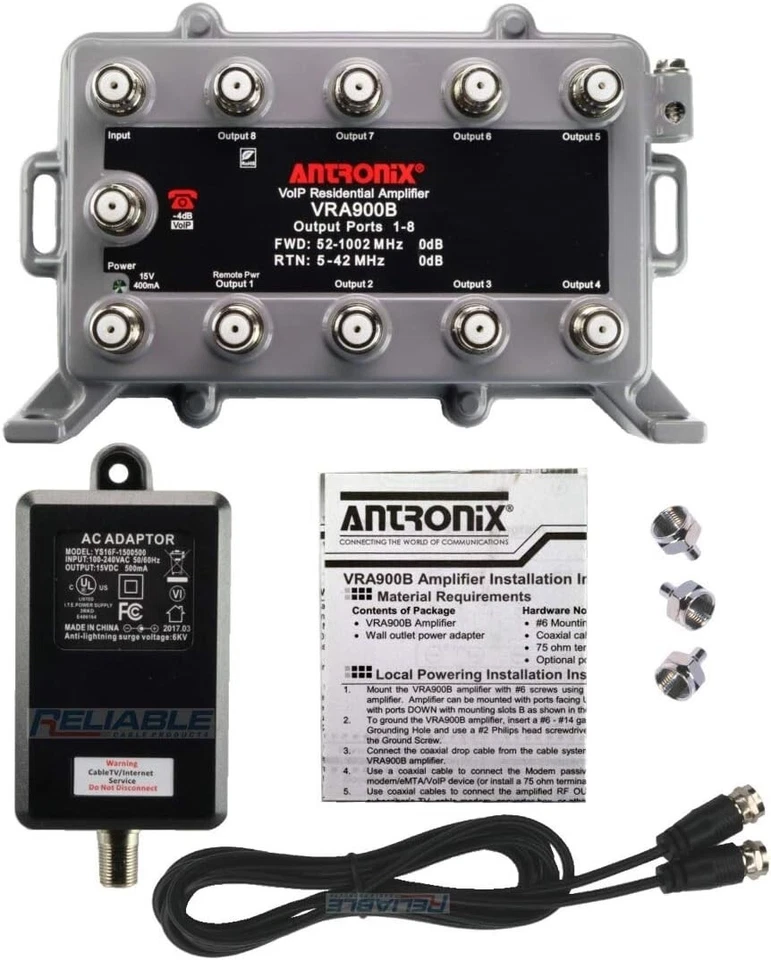 9 Port Bi-Directional Cable TV Splitter Signal Booster/Amplifier Kit with Act... - Image 2 of 4