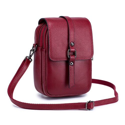 Functional Double Zipper Pocket Crossbody Bags Cowhide Leather Shoulder Handbag - Picture 20 of 29