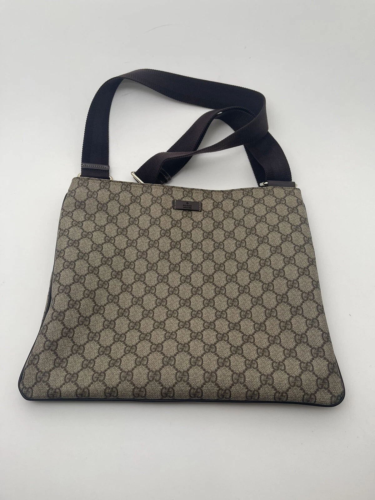 GUCCI GG Supreme Monogram Flat Messenger Bag Beige