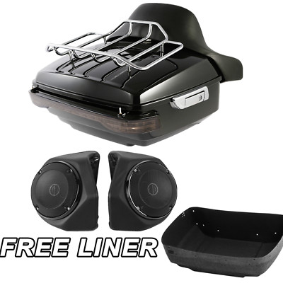 King Trunk Pad Top Rack Speakers Light Fit For Harley Davidson Touring 14-25 24