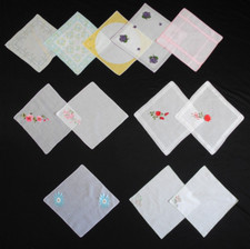 12x Vintage 1950/60er WEISS FEINE BAUMWOLLE BESTICKT/BEDRUCKT TASCHENT&Uuml;CHER BOHO CHIC