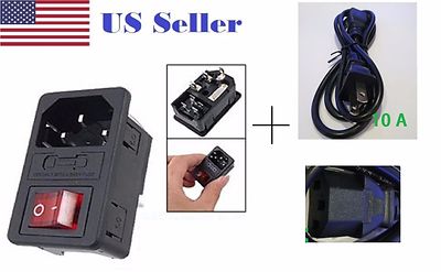  IEC320 C14 Male Power Socket with Fuse Switch 10A 250V 3 Pin+1m cord