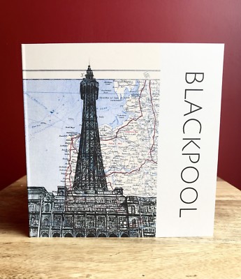 Blackpool Tower Grußkarte. Federzeichnung auf Karte von Lancashire. Rohling innen