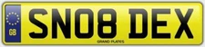 DEXTER SNOB NUMBER PLATE SN08 DEX CHERISHED CAR REG DEXI DEXY DEXTERS FEES PAID