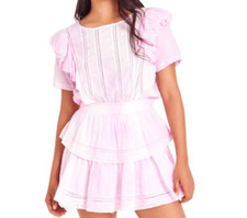 Love Shack Fancy Natasha Ruffle Tiered Mini Dress in Peony Pink Size M