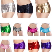 Women s Shining Metallic Rave Booty Shorts Hot Pants Dance Bottom Leather Shorts