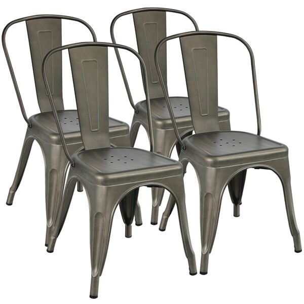 18'' Stackable Side Chairs Bar Chairs With Back Set Of 4