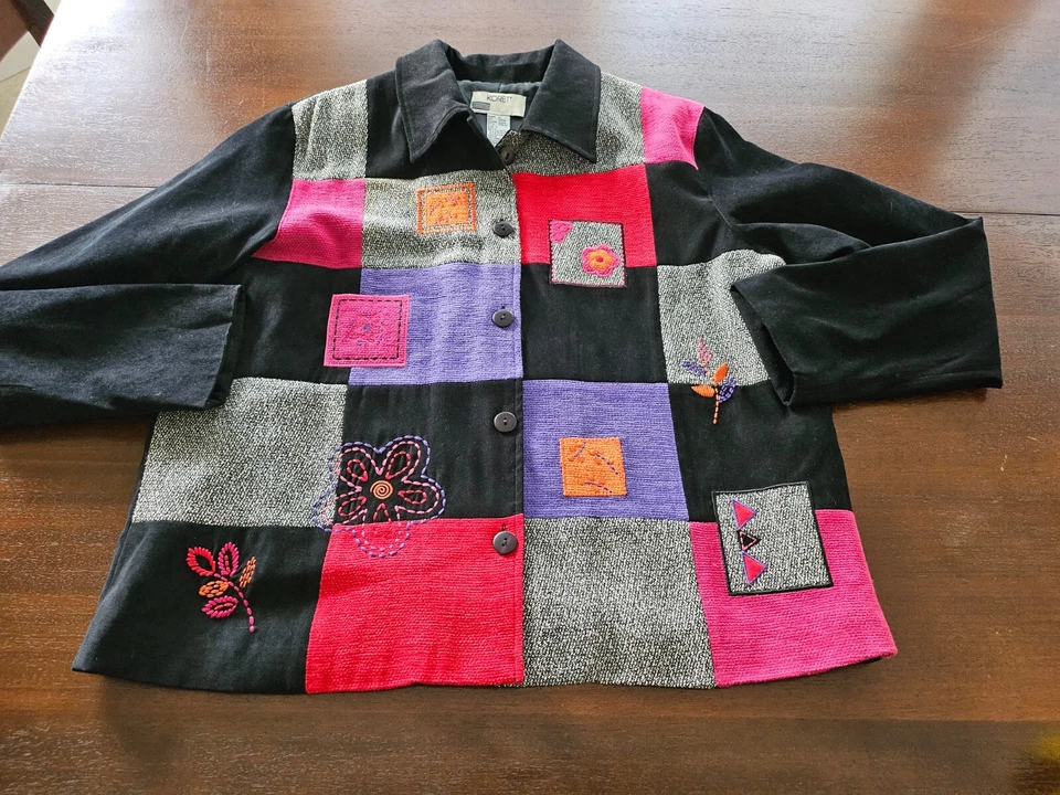 Chaqueta Blazer Koret Bordada Patchwork Vintage Floral Negra Para Mujer’s L Foto 2 de 4