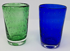 Pair of Bullicante Drinking Glasses Cobalt Blue & Green 6 fl oz hand blown