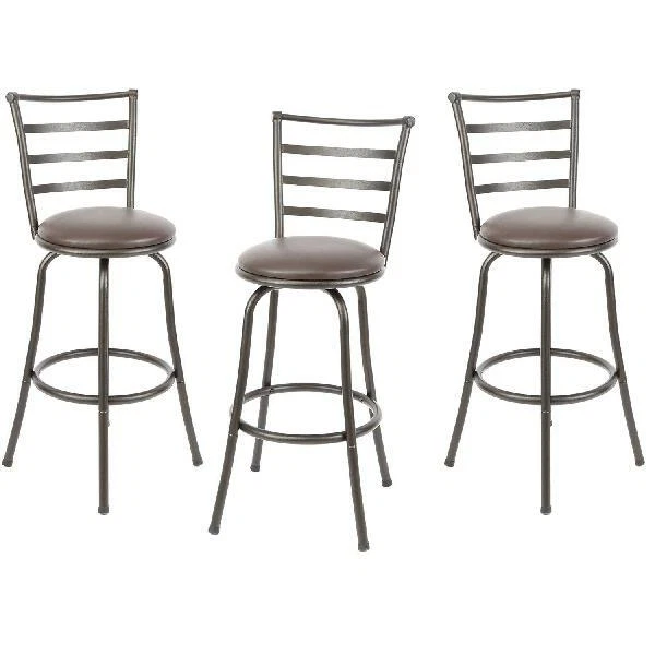 Swivel Barstool Chair Adjustable Height Hammered Bronze Finish 3 Pcs Set - Image 2 of 4