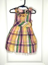 Chaps Pastel Colored Plaid Dress with Tulle, Ruffles and a Sache 2T