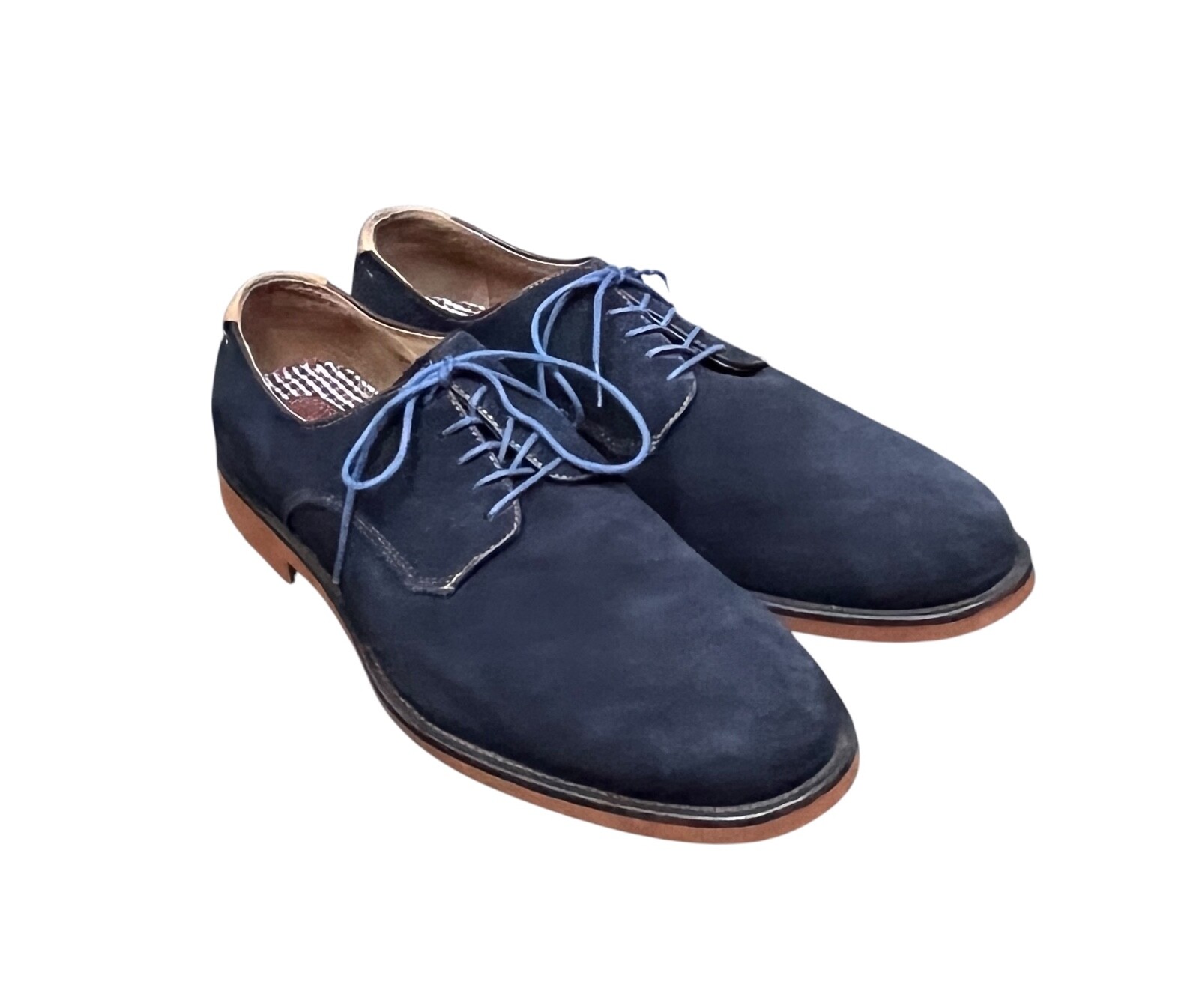 SAOLA JOHNSTON & MURPHY Scarpe Uomo 10.5 D Blu Punta Tinta Unita Derby Pelle di Pecora Flex Comfort