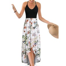 V-neck Fashion Matching Color Print Dress Women Plus Size Sleeveless Halter Sexy