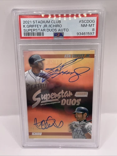 Topps Stadium Club, Ken Griffey Jr and Ichiro Suzuki On Card Auto 9/10