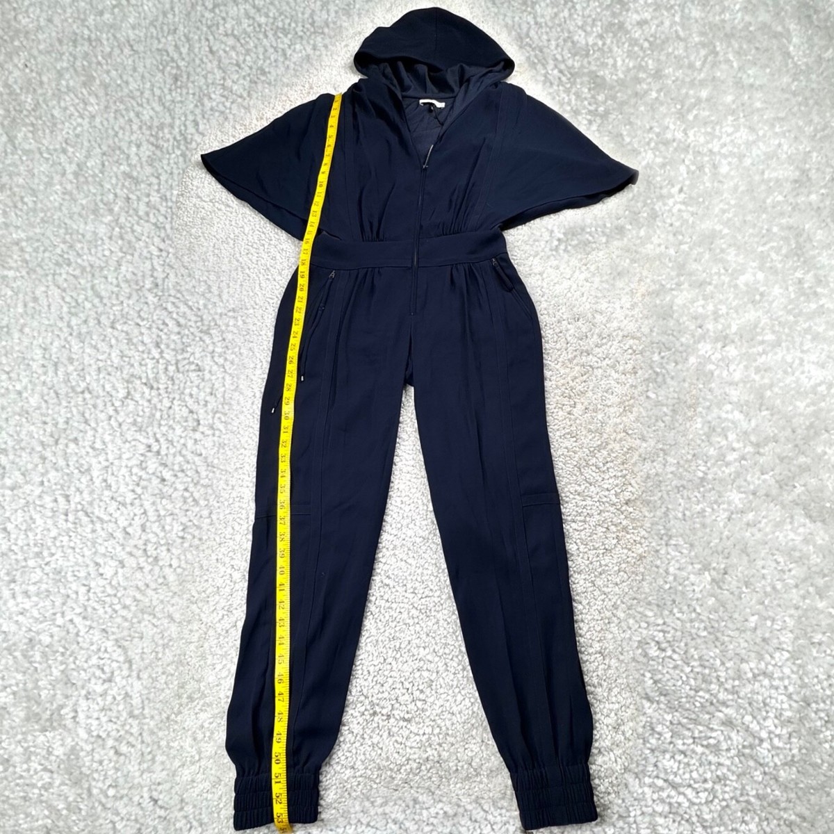 Halston Heritage Cap Sleeve Hooded Zip Jumpsuit Navy Blue Womens 4