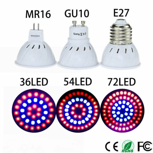 LED Plant Grow Light Bulb E27 GU10 Full Spectrum 36/ 54/ 80/ LEDHydroponic Lamp - Picture 1 of 21
