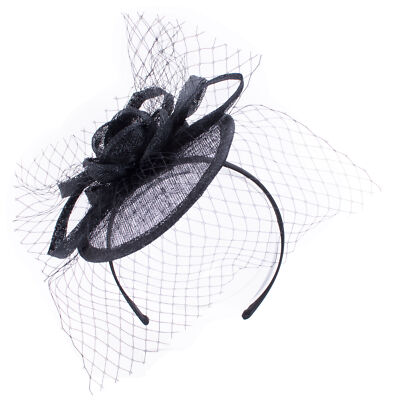 Lawliet Damen Schwarz Sinamay Fascinator Kentucky Derby Veil Headpiece T333
