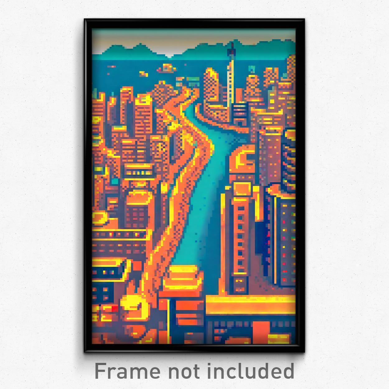Pixel Art Poster - Swirly Canadian City (8 Bit Psychedelic Video Game Print)