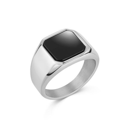 Herren Ring Silber Onyx schwarz Edelstahl 18 Karat Weißgold vergoldet R6216D1 - Picture 2 of 3