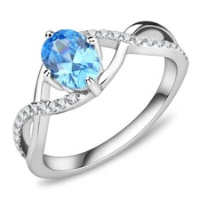 Blue topaz ring ladies oval cz stainless steel elegant dress clear silver 117