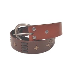 Mens multi grain leather southwestern style brown silver buckle belt size Medium