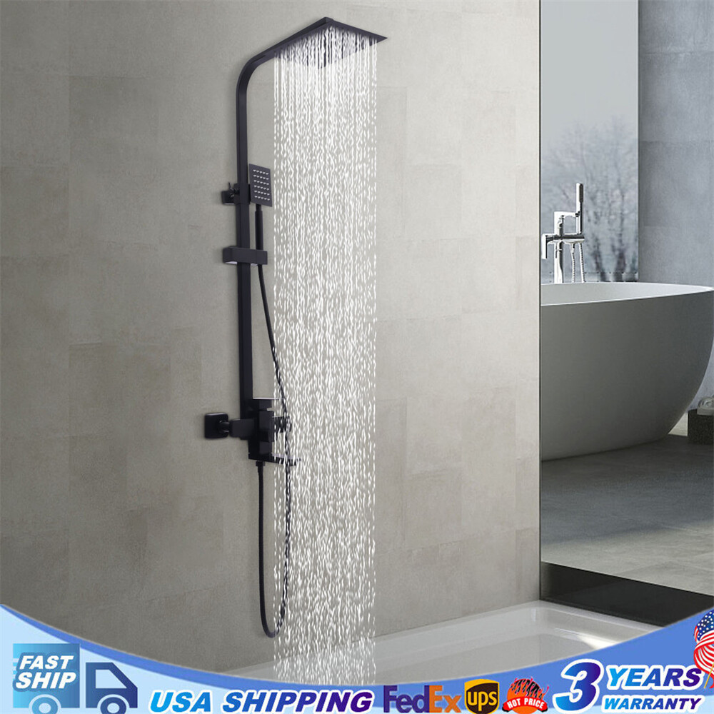 Shower Faucet Set System Rainfall Shower Head Combo w/Mixer Valve Kit Wall Mount