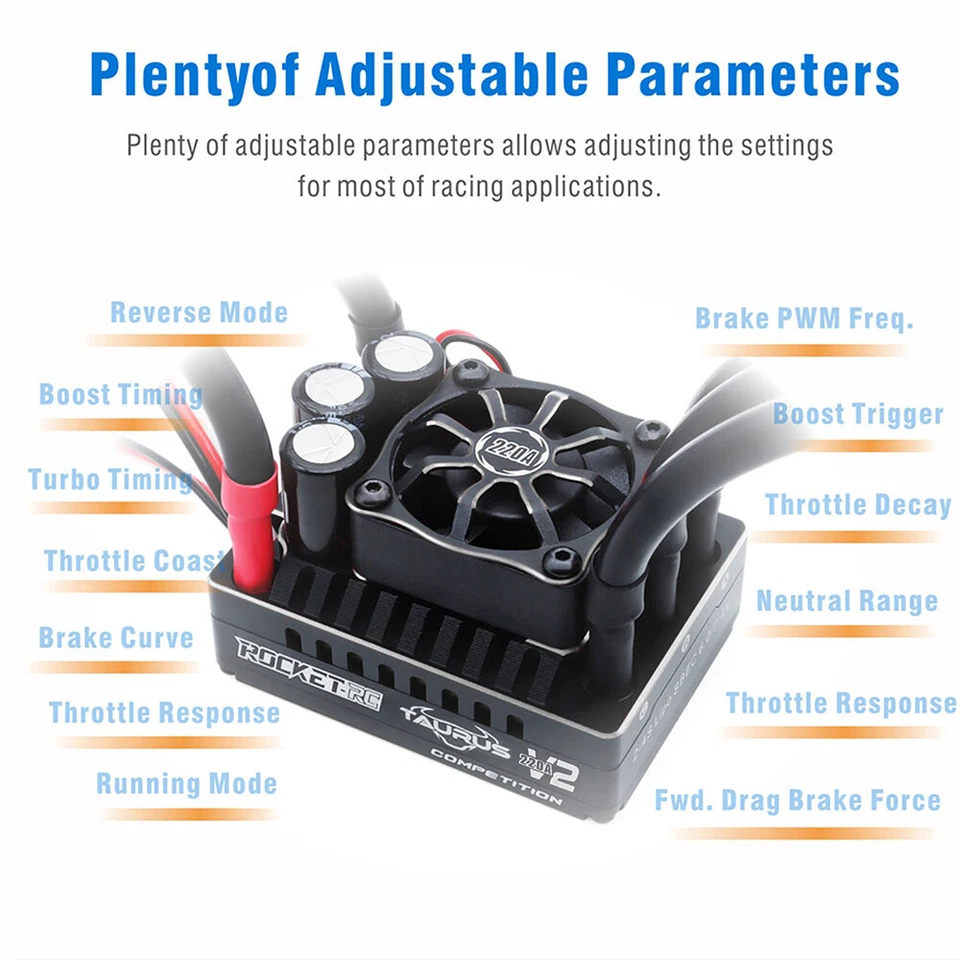 ROCKET-RC 220A Brushless ESC 2-4S 7.4V/6A BEC Heatsink for 1/8 RC Car Buggy - Image 3 of 4