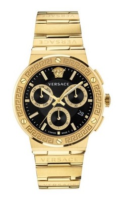 Authentic Versace Gold Tone Chronograph Watch Black Dial Swiss VEZ900421 Limited