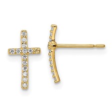 14k Yellow Gold Cubic Zirconia Cross Post Stud Earrings L-11.32 mm, W-6.25 mm