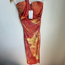 DRESSTELLS Women's Small Floral One Shoulder Bodycon Maxi Dress Red Yellow NWT