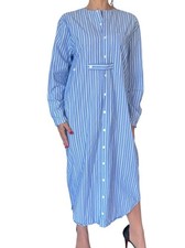SOLIKA BLUE  STRIPE SHIRT DRESS LONG SLEEVE POPLIN MODEST MIDI OVERSIZED S OR M