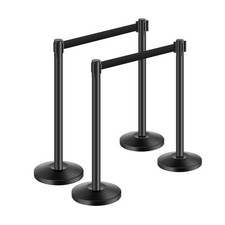Poteau de guidage barrière de sécurité noire 4 pcs avec sangle rétractable