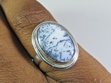 Natural Dendrite Opal Gemstone 925 Solid Sterling Silver Ring Size US-7