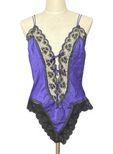 VTG 80s Victoria's Secret Gold Label Purple Brocade Vampy Lace Teddy Bodysuit L