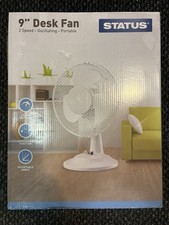 Status 9 Inch Desk Fan Oscillating Portable Fan, 2 Speed Adjustable, White
