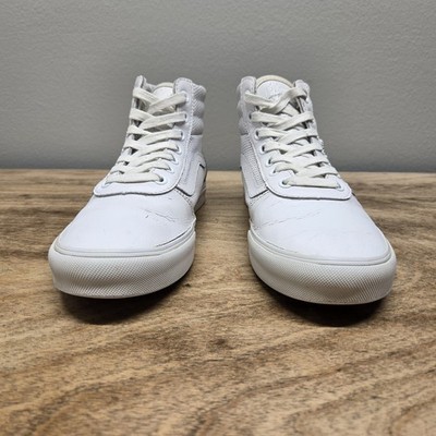 VANS Shoe Women 9 White Perforated Leather Milton Hi Zip Sneakers