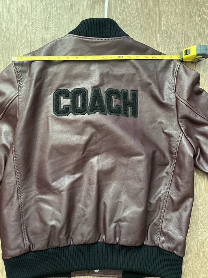 Coach Men's Leather Wool Logo Bomber Varsity Jacket Coat Burgundy Medium Mens - Image 2 of 4