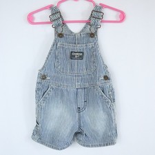 OshKosh B'Gosh Blue Hickory Stripe Railroad Shortalls Vestbak Kids Sz 9 Months