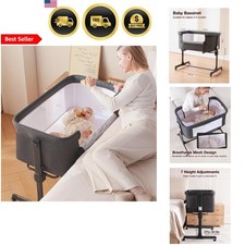 Baby Bedside Bassinet Crib Portable Adjustable Mesh Mattress Wheels Foldable