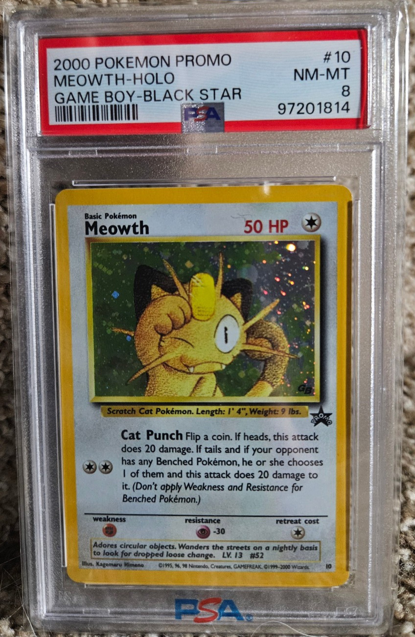 2000 Pokemon Meowth Promo Game Boy Black Star #10 Holo PSA 8