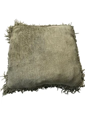 Fringe Decorative Throw Pillow 17x17x4 Green Textured Square Cushion Bedding