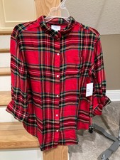 Old Navy NWT Girl Size XL 14 Tartan Plaid Soft Flannel Tunic Length Shirt