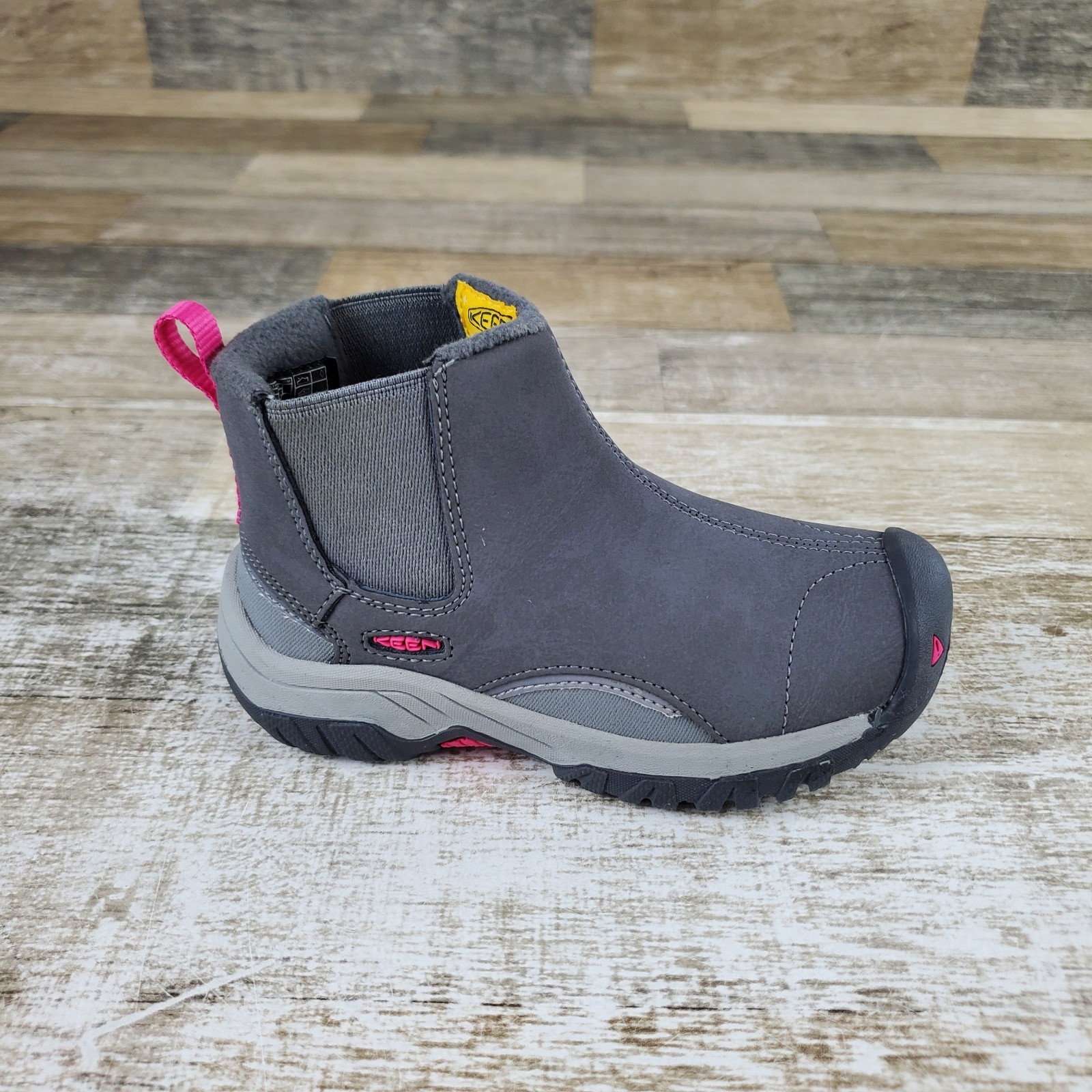 Stivali Keen Kootenay III Chelsea bambini taglia 9 grigio pelle slip on metà top NUOVI