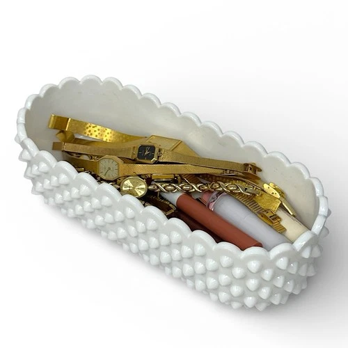 Vintage Milk Glass Hobnail Bowl Catchall Holder Storage Tray Dish Fenton